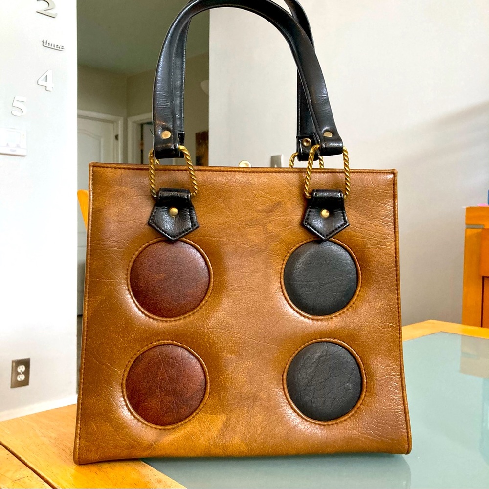Vintage Leather Polka Dot Patchwork Handbag